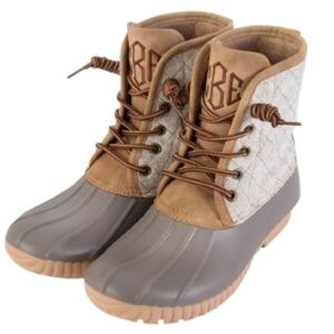 Marley Lilly Monogram Lace Up Rain Duck Boots Sz 8 in Heathered Gray